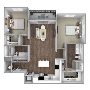 Floor Plan C: 2 Bedroom, 2 Bathroom - 1159 SF